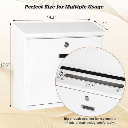xydled Mail Boxes with Key Lock, Locking Mailbox Wall Mounted, Security Metal - Image 2