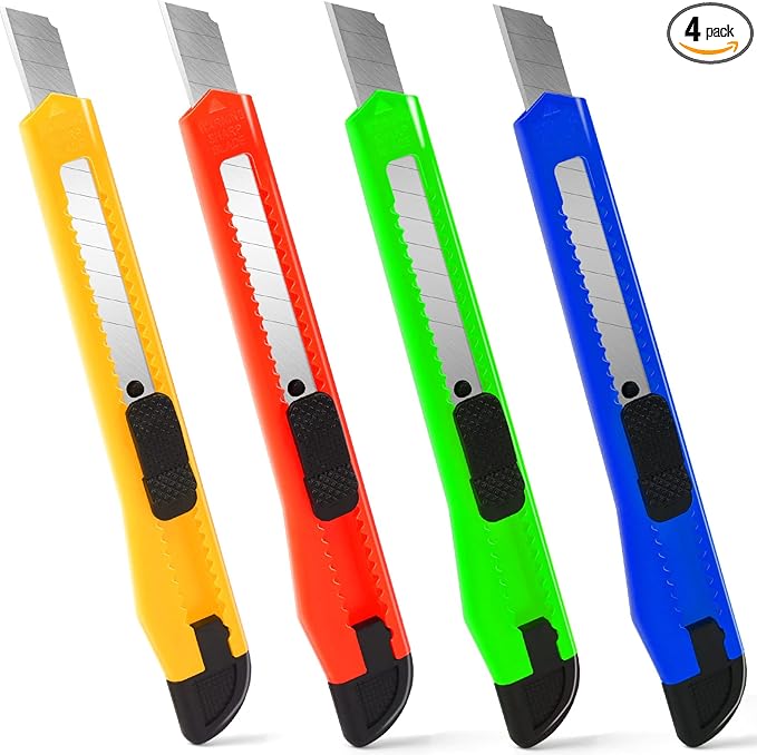 TIFICAL 4 Pack Box Cutter, 9mm Snap-off Utility Knife, Box Cutter Retractable by TIFICAL