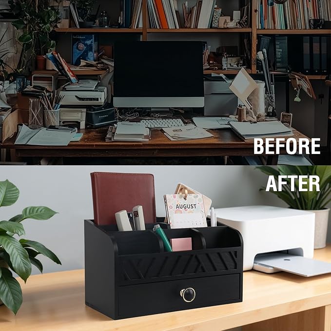 Desk Organizer with Drawer Mail Organizer Countertop Wood Desk Drawer Tabletop - Image 4