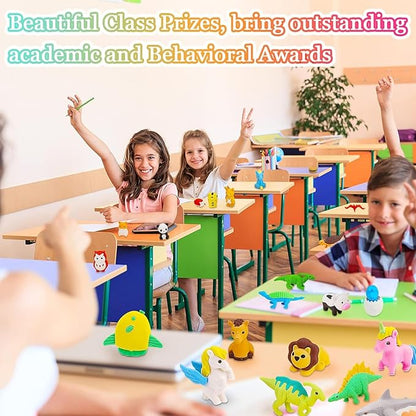 URSKYTOUS 150Pcs Animal Erasers Kids Desk Pets Pencil Erasers 3D Puzzle Bulk - Image 9