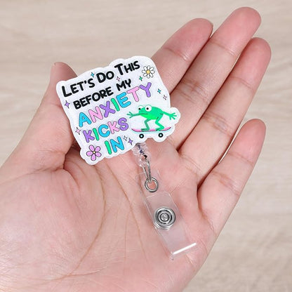 Let's Do This Before My Anxiety Kicks In Funny Skateboarding Frog Nurse Badge - Image 4