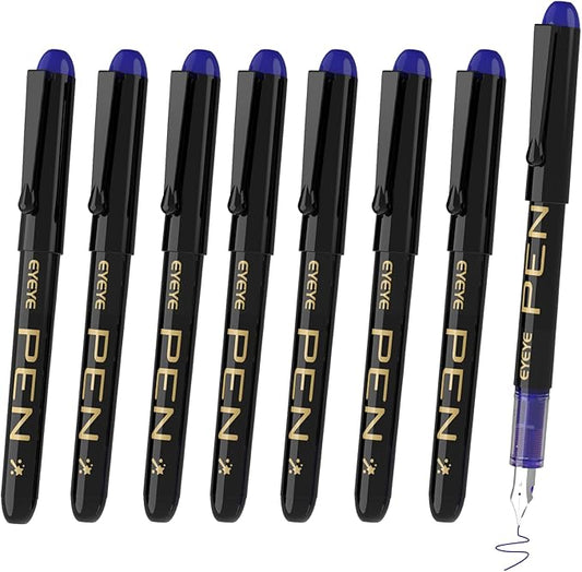 EYEYE Fountain Pens for Writing, 8 Pack Blue Fine Point Pens Disposable by eyeye