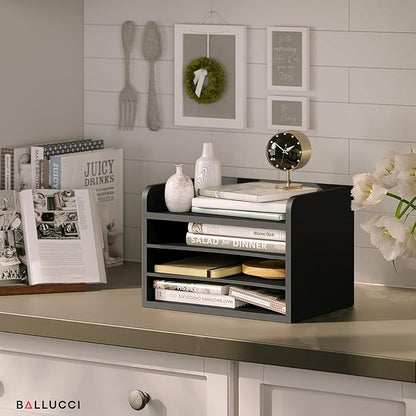 Ballucci File Organizer, 4-Tier Office Desk Organizer, Open Top Wood Paper - Image 7