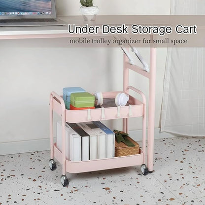 Ufriandz Pink 2 Tier Rolling Cart Metal - Image 2