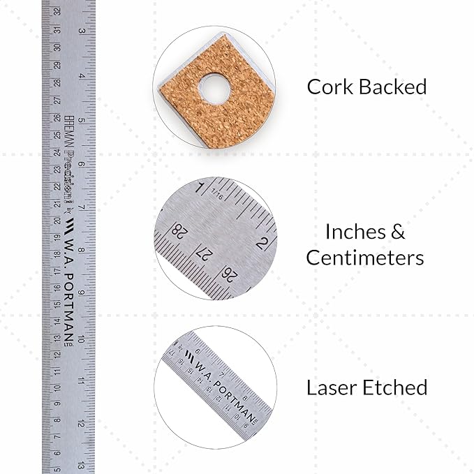 Breman Precision Metal Ruler 15 Inch Cork Back – 10 Pk Stainless Steel Straight - Image 2