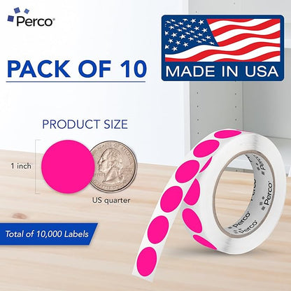 Perco Fluorescent Pink 1-Inch Perforated Circle Dot Sticker Labels — 10 Rolls - Image 2