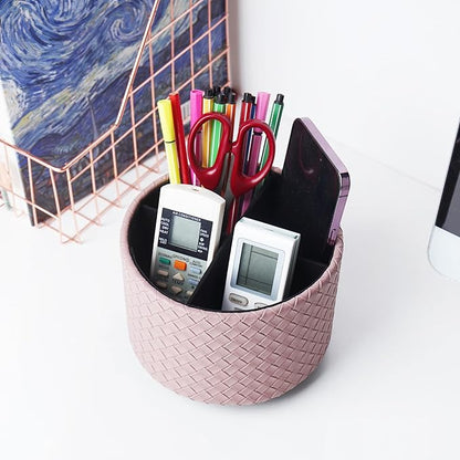 Hennaja Round Leather Art Supply Organizer, Remote Control Holder, 360 Degree - Image 6
