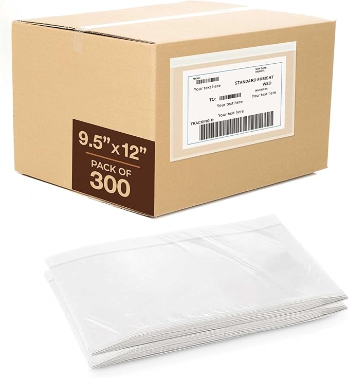 9.5x12 Shipping Label Sleeves 300 Pack Strong Adhesive Back by FLEXTRIBE