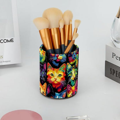 Leather Pen Holder for Desk, Colorful Cat Pattern Pencil Cup Desktop Organizer - Image 6