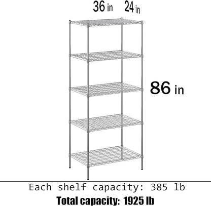 Regal Altair 24" Deep x 36" Wide x 86" Height Wire Shelving Kit | 5-Tier | NSF - Image 3