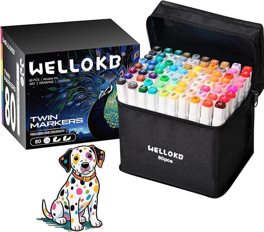 WELLOKB Alcohol Markers Set, 80 colors Alcohol Based Dual Tip, Broad and Fine by WELLOKB