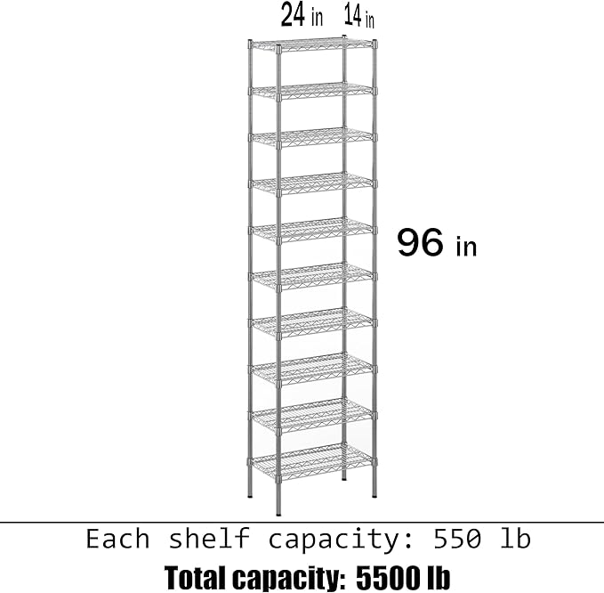 Regal Altair 14" Deep x 24" Wide x 96" Height Wire Shelving Kit | 10-Tier | NSF - Image 3