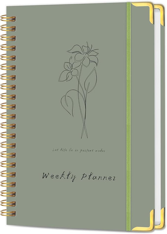 Undated Weekly Planner with Metal Corner Hardcover Notebook, A5 Size Journal by KAICNPAPER