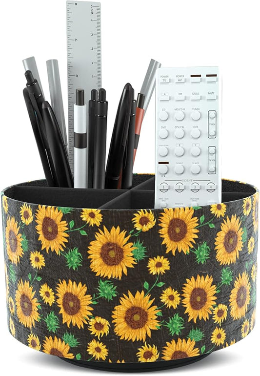 Hennaja Round Leather Art Supply Organizer, Remote Control Holder, 360 Degree by Hennaja