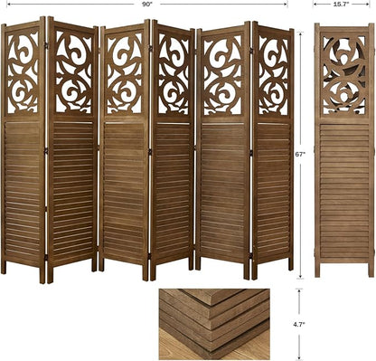 Room Divider Wood Carved Wall Divider Indoor Folding Portable Partition Screen - Image 4
