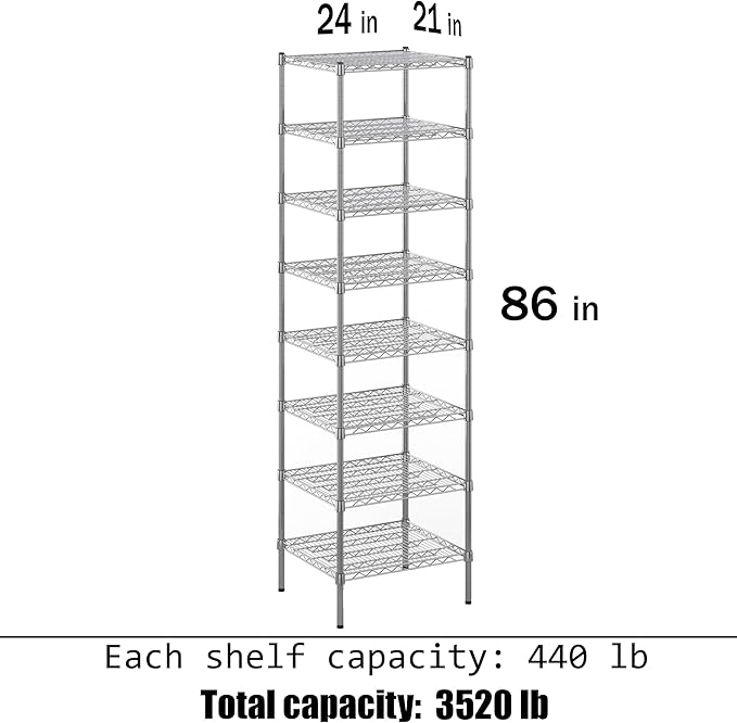 Regal Altair 21" Deep x 24" Wide x 86" Height Wire Shelving Kit | 8-Tier | NSF - Image 3