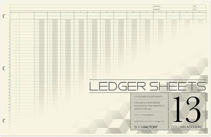BookFactory Ledger Sheets/Large 13 Column Accounting Ledger Columnar Loose Leaf by BookFactory