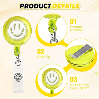 6Pcs Cute Badge Reel Set – Happy Face Retractable Badge Holder - Image 3