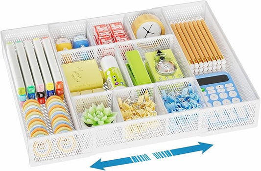 Marbrasse Expandable Desk Drawer Organizer, Mesh Drawer Organizer Tray by Marbrasse