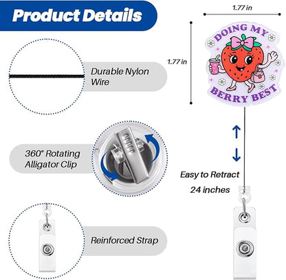 Doing My Berry Best Cute Strawberry Badge Reel, Retractable ID Card Badge - Image 3