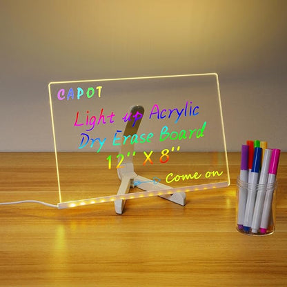 Acrylic Dry Erase Board with Light 11.8 X 7.9” Clear Light up Dry Erase Board by CAPOT