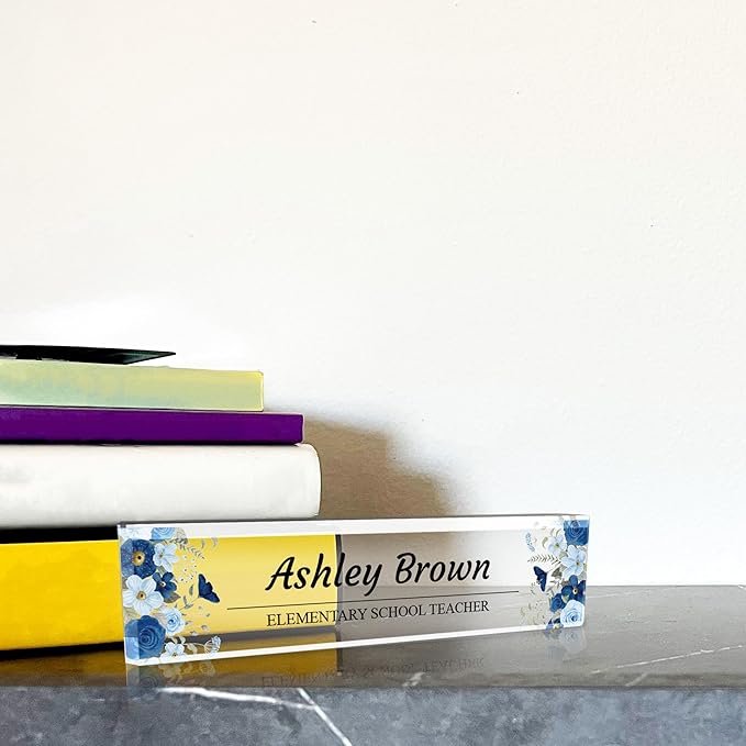 Signs ByLITA Floral Pattern Customized Nameplate | Indigo Blooms Personalized - Image 3