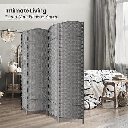 cocosica Paper Rope Room Divider, 4 Panel Wood Mesh Woven Design Screen - Image 4