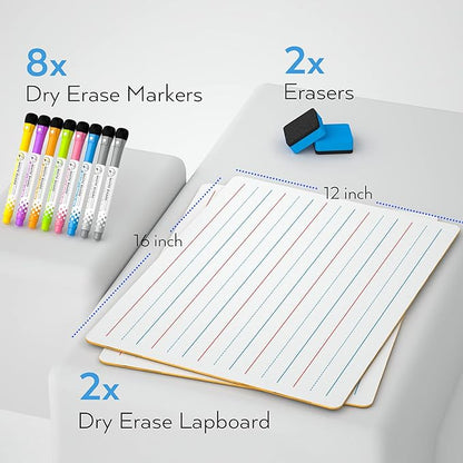 Nicpro Dry Erase Lap Board 12 x 16 inches 2 Pack Ruled Kid Double Sided Blank & - Image 3