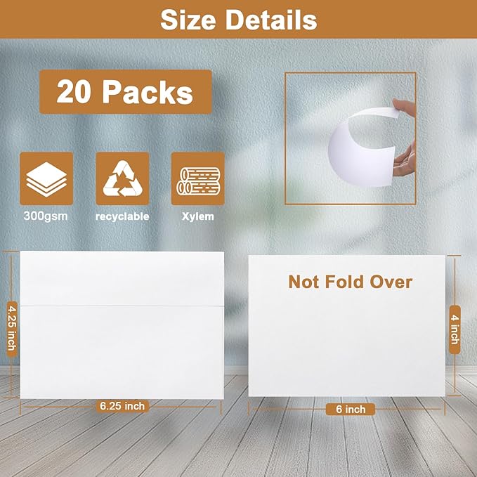 Silunkia White Blank Flat Cards and Envelopes 4 x 6 Heavyweight Single Panel - Image 2