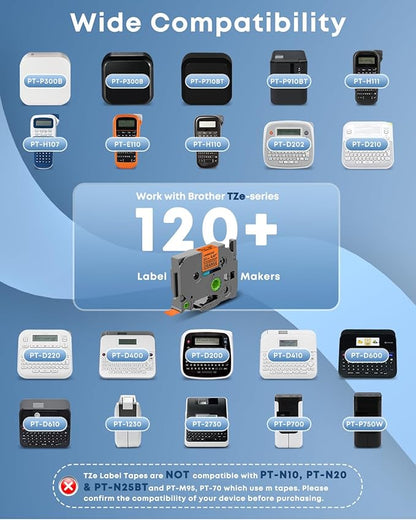 COLORWING TZe-B31 Black on Orange Fluorescent Label Maker Tape 12mm 0.47'' - Image 3