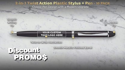 DISCOUNT PROMOS Custom Twist Action Plastic Stylus Pens, Personalized Bulk Pack - Image 3