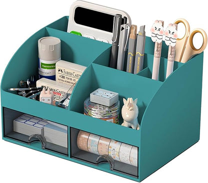 Desk Organizer with 6 Compartments and 2 Drawers, Plastic Makeup Organizer by COMFYROOM