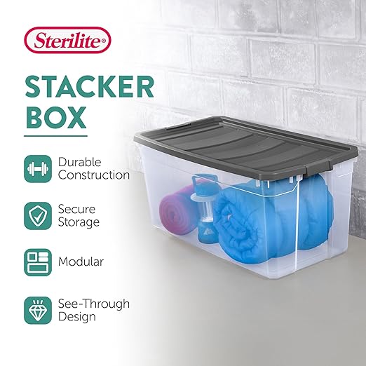 Sterilite 6-Pack Modular Stacker Box, Durable Clear Plastic Storage Bins - Image 3