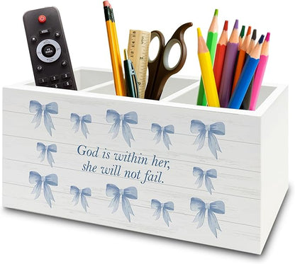 XPH Blue Coquette Bow Christian Pen Pencil Holder Organizer by XPH