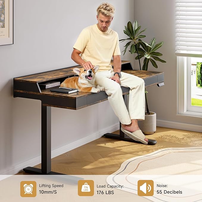 Standing Desk with Drawers, 47x23.6" Whole Piece Electric Stand Up Desk with - Image 8