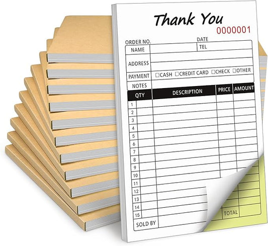 Receipt Book with Cardboard 2-Part Carbonless, Order Forms by Homvle