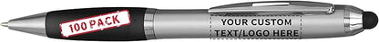 DISCOUNT PROMOS Custom Stylus Ballpoint Pens Set of 100, Personalized Bulk Pack by DISCOUNTPROMOS