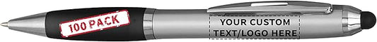 DISCOUNT PROMOS Custom Stylus Ballpoint Pens Set of 100, Personalized Bulk Pack by DISCOUNTPROMOS