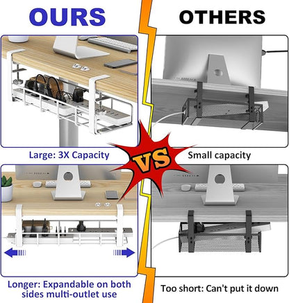 Under Desk Cable Management Tray, 31.5'' No Drill Steel Cable Tray Organizers - Image 2