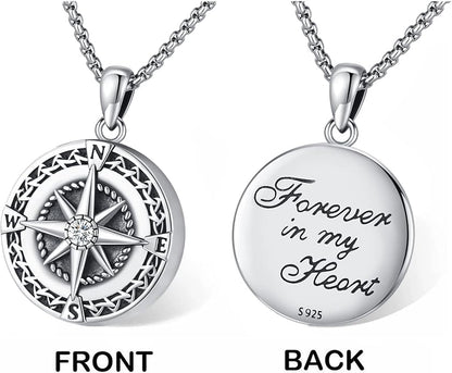 Compass Necklace for Women Men 925 Sterling Silver Pendant Urn Necklaces for - Image 4