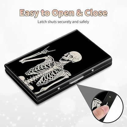 BWEGRHE Slim Credit Card Holder, Skull Skeleton RFID Blocking Metal Wallet - Image 6