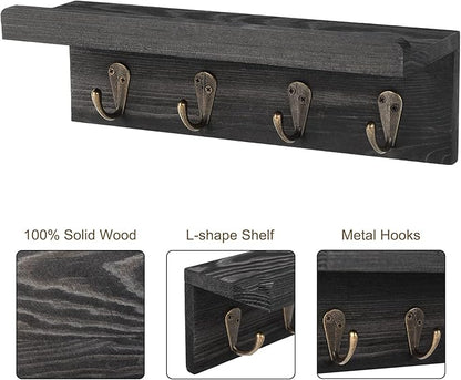 HRONRAD Rustic Key Holder for Wall, Farmhouse Wall Shelf - Image 3