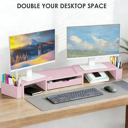 Spacrea Metal Desk Organizers and Accessories, Dual Monitor Stand Riser - Image 6