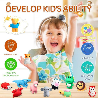 URSKYTOUS 60Pcs Animal Erasers Kids Desk Pets Pencil Erasers 3D Puzzle Bulk - Image 6