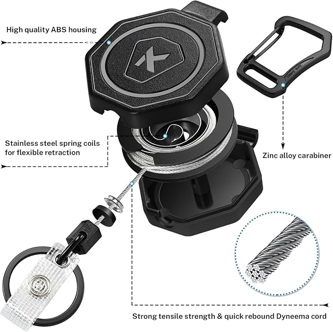 koorito 1 Pack Heavy Duty Retractable Keychain Clip Carabiner Badge Reel - Image 2