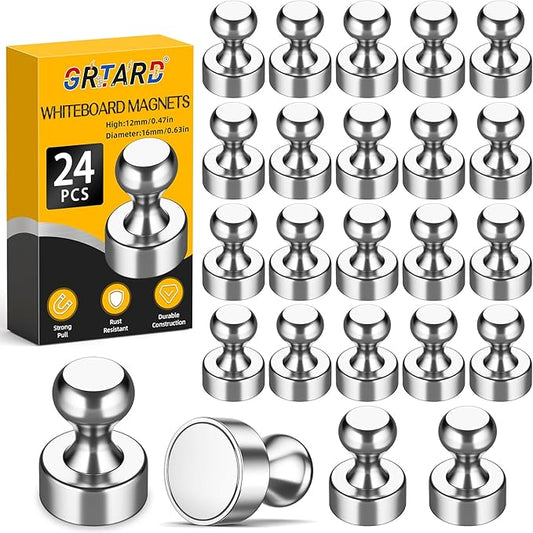Grtard 24 Pack Magnetic Push Pins, Fridge Magnets by Grtard