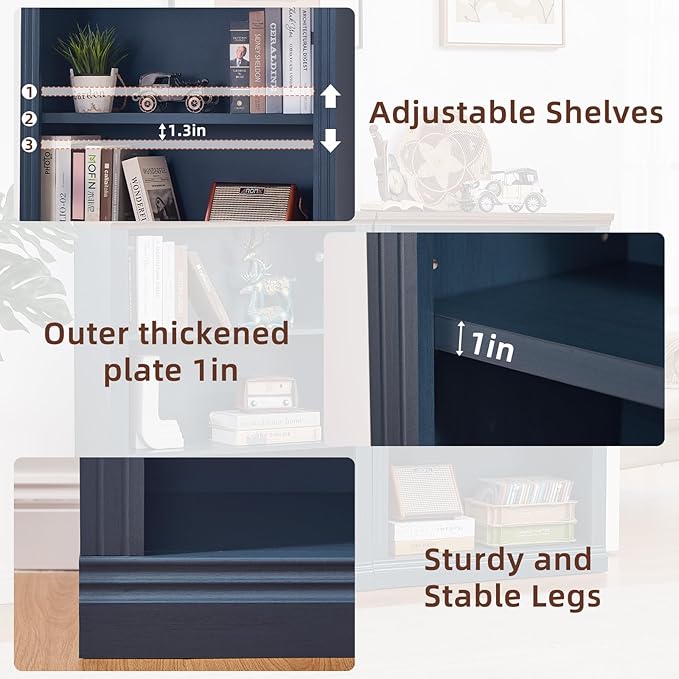 RWYHG 43" Blue Tall Bookshelf Set of 4, 3-Tier Thick Wooden Book Shelf - Image 5
