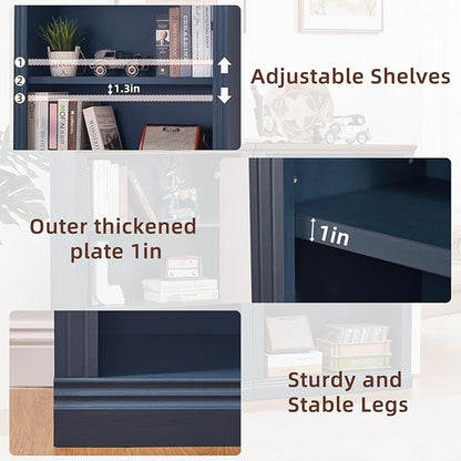 RWYHG 43" Blue Tall Bookshelf Set of 2, 3-Tier Thick Wooden Book Shelf - Image 5
