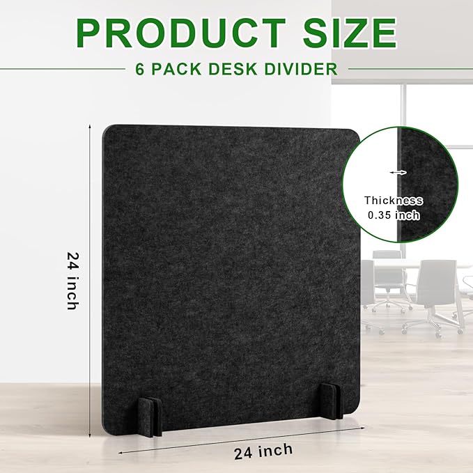 Kisston 6 Pack Acoustic Desk Divider Desk Partition 24 x 24" Stand Up - Image 2