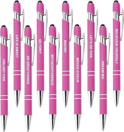 CRME 10pcs Inspirational Retractable Pen Funny School Supplies Pink Pens Black by Unknown